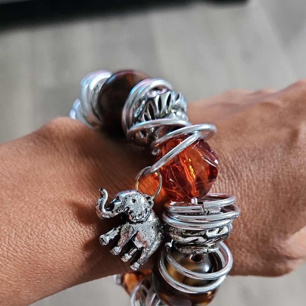 Silver and Brown Charm Bracelet